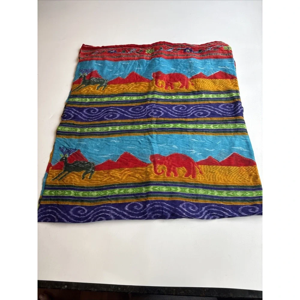 VTG‎ African Batik Hand Dyed Colorful Gauzy Scarf 40in x 68in African Art Cotton